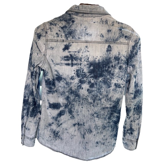 Rock And Republic Small Blue Long Sleeve Denim Acid  Studded Snap Shirt Tye Dye - Picture 4 of 9